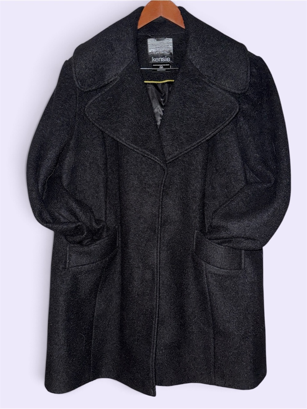 Kensie Black Wool‑Blend Peacoat — Women’s 2X